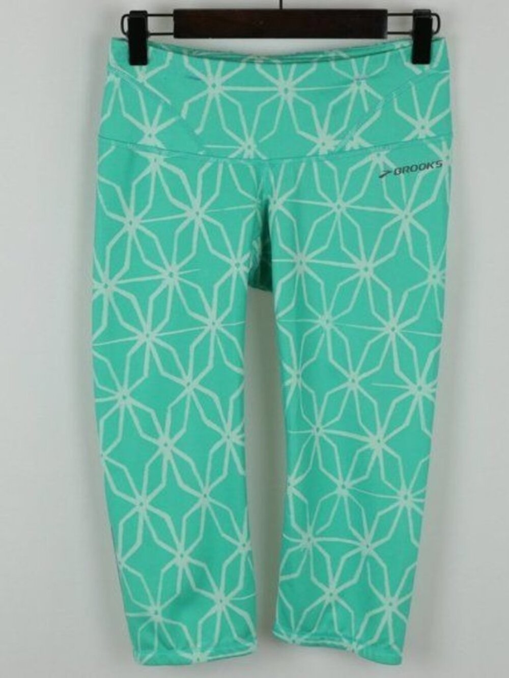 Brooks Women's XS Green White Mid Rise Capri Athletic Running Leggings